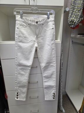 LOFT White Cropped Slim Ankle Jeans with Button Hem Detail